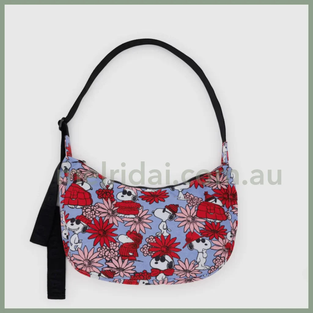 Medium Nylon Crescent Bag - Floral Snoopy