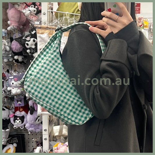 Baggu | Mini Nylon Shoulder Bag (Green Gingham) 超轻防水尼龙包 单肩包 腋下包 肩带可调节