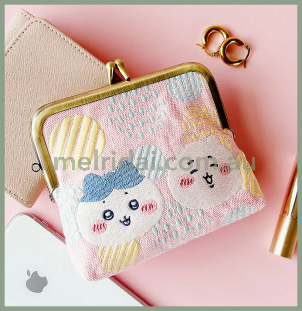 Chiikawa | Clasp Embroidery Multi Pouch 13.5Cm× 13Cm × 4.5Cm 吉伊卡哇 刺绣多用口金包/零钱包 Pink