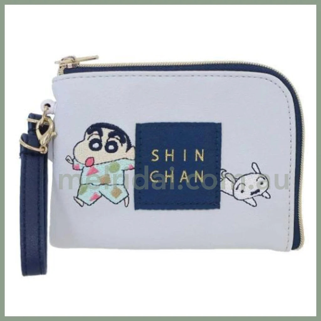 Crayon Shin-Chan | Embroidered Pouch 115X90X10Mm 蜡笔小新 皮质 刺绣图案L型零钱包/卡包 伸缩绳