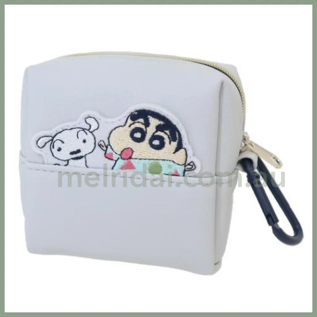 Crayon Shin - Chan | Mini Embroidered Pouch W8 X H8 D4Cm 蜡笔小新 刺绣 皮质迷你小包/零钱包 登山扣挂件 Gy