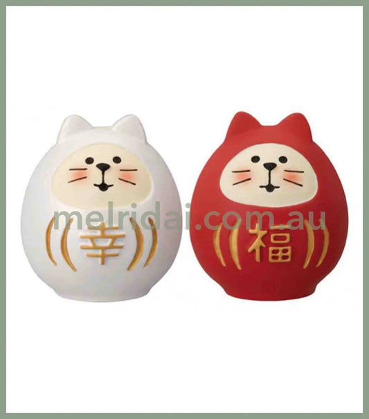 Decoleconcombre Happiness Cat Daruma Pair Set 38×36×44Mm