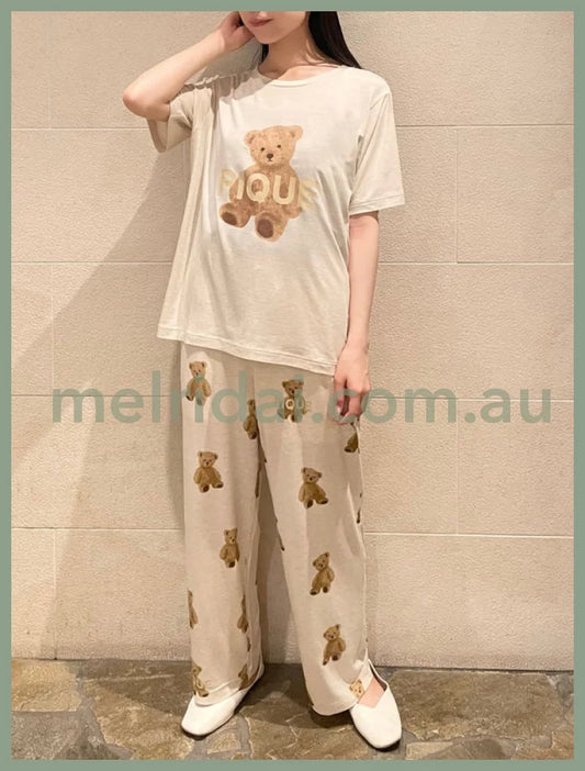 Gelato Pique | Bear Pattern T-Shirt & Long Pants Set Free Size +