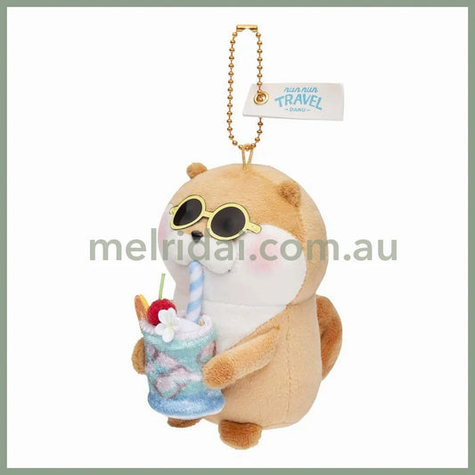 Kawaiiusono Kawauso | Cute Lie Otter Mascot Holder H120×W90×D125Mm 小玩笑小水獭 喝饮料挂件/包挂/钥匙链（Nunnun旅行系列）