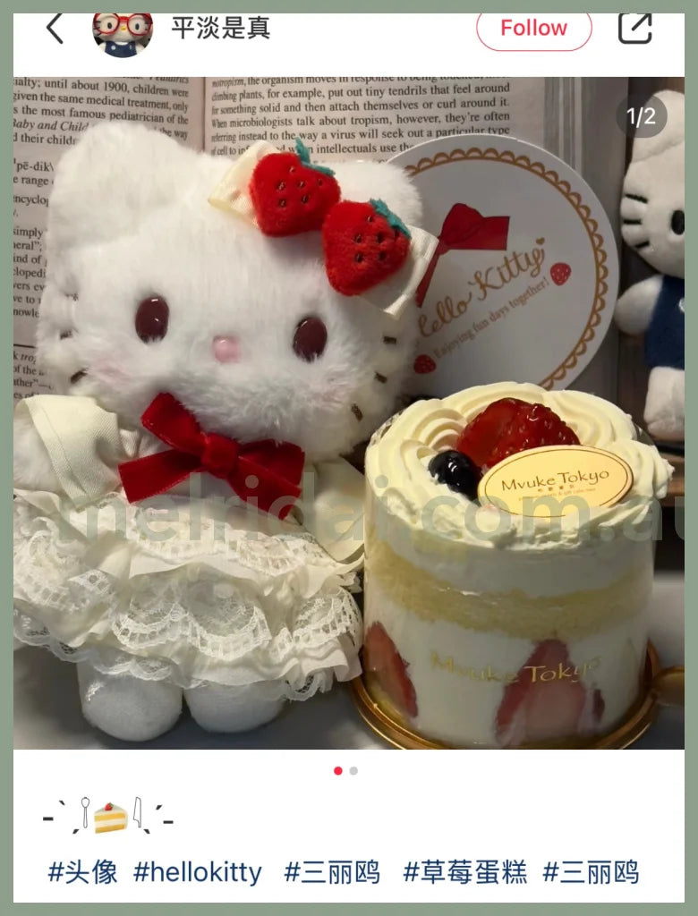 【Limite 1/Customer】Sanrio | Hello Kitty Plush Mascot Keychain Bag Charm W11×D6×H14.5Cm (Shortcake)