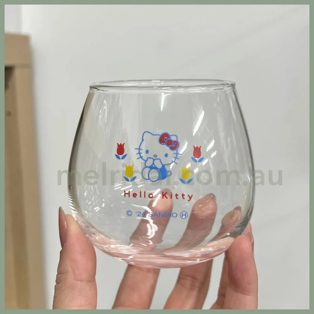 【Made In Japan】Sanrio | Swaying Glass Tumbler Hello Kitty Φ85×H90Mm 日本三丽鸥 凯蒂猫与花朵 玻璃杯/摇摇杯/不倒翁杯