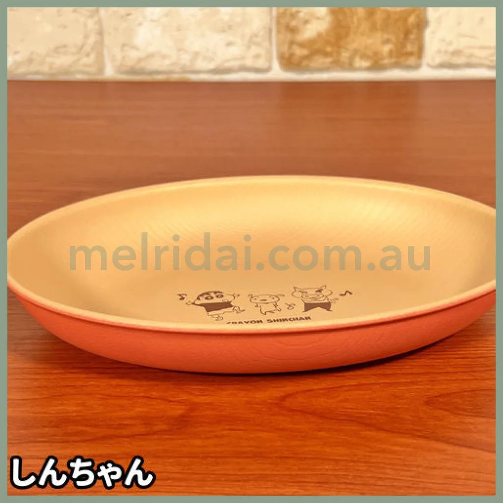 Made In Japancrayon Shin-Chan | Wood-Grain Oval Plate 185Mm×W:255Mm×D:40Mm Red