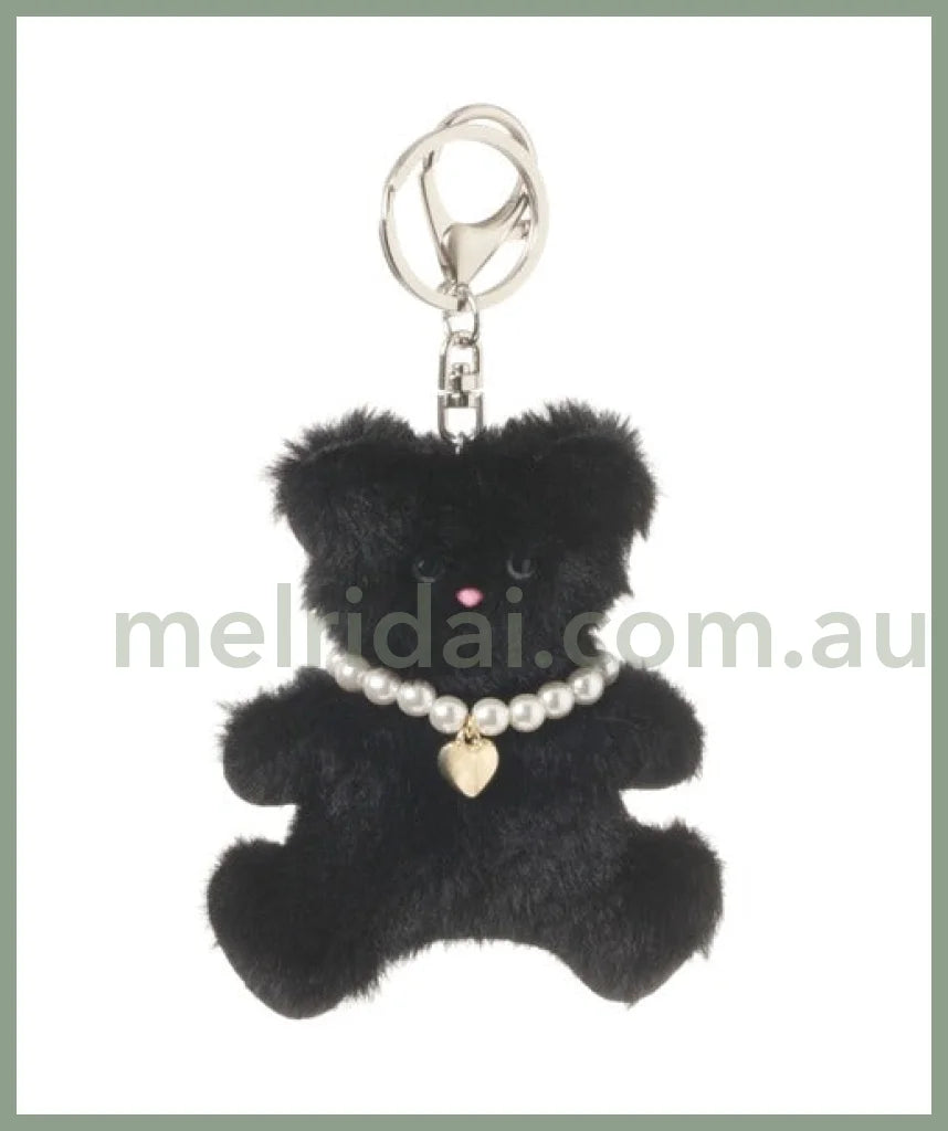 Me% | Stuffed Toy Charm 9.8×8.5Cm 日本毛绒小熊/金属爱心珍珠项链 扁扁小熊挂件/包挂/钥匙链