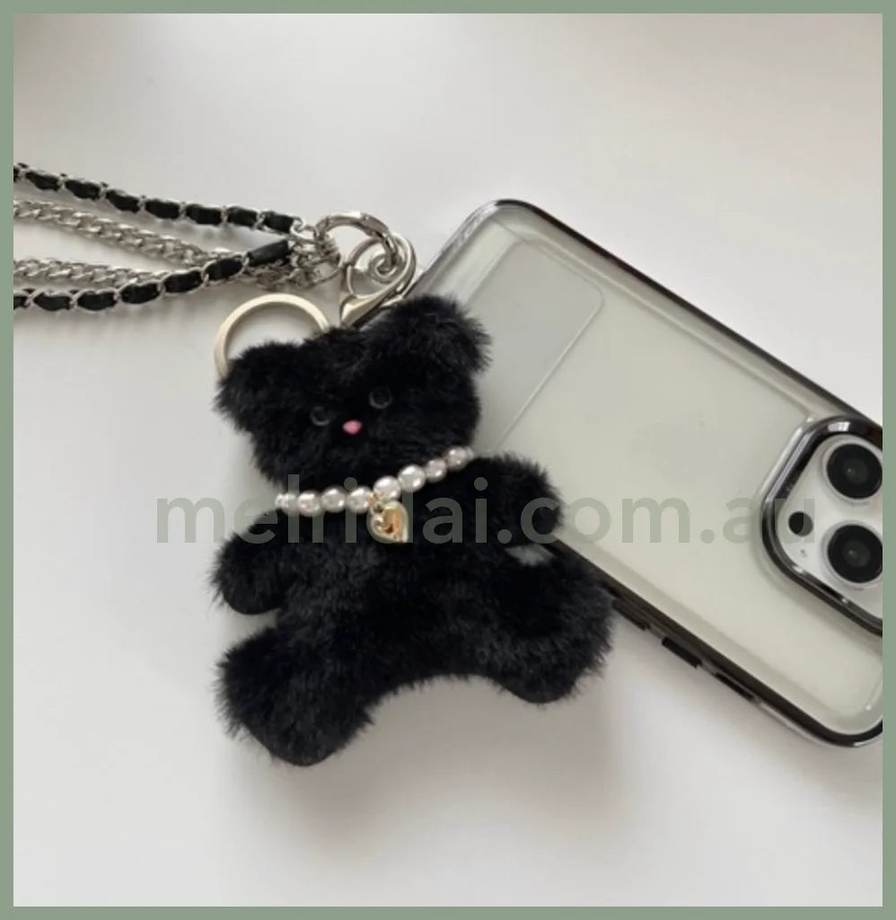 Me% | Stuffed Toy Charm 9.8×8.5Cm 日本毛绒小熊/金属爱心珍珠项链 扁扁小熊挂件/包挂/钥匙链