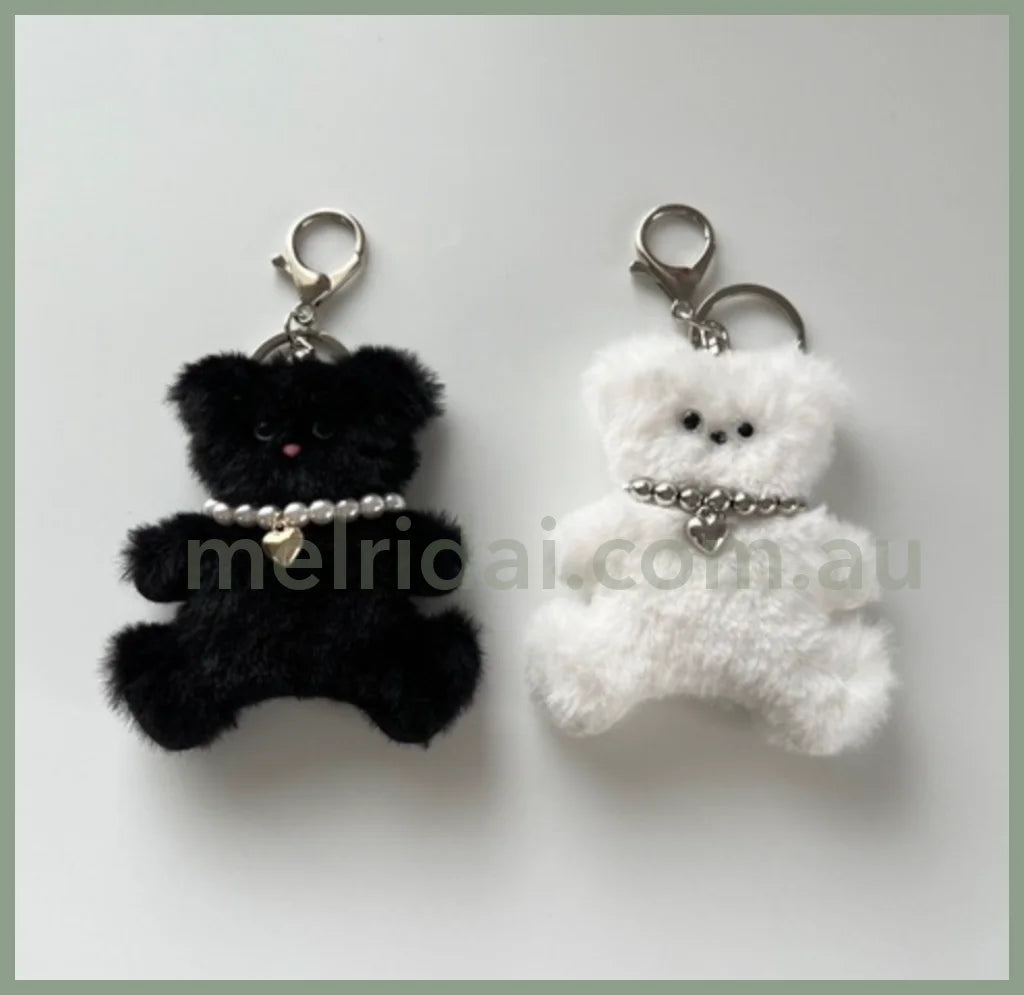 Me% | Stuffed Toy Charm 9.8×8.5Cm 日本毛绒小熊/金属爱心珍珠项链 扁扁小熊挂件/包挂/钥匙链