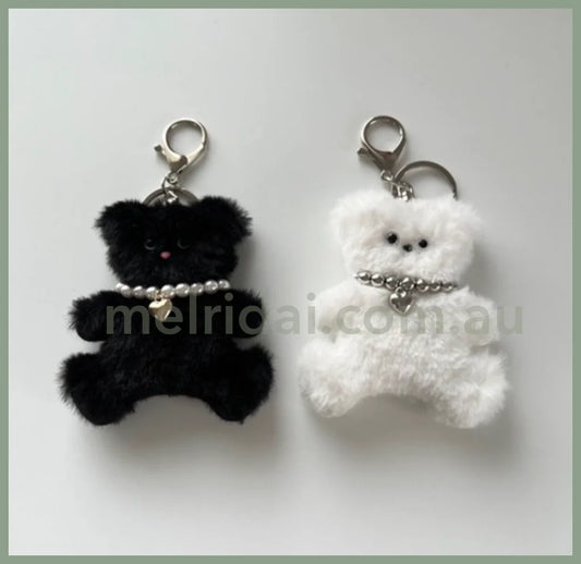 Me% | Stuffed Toy Charm 9.8×8.5Cm 日本毛绒小熊/金属爱心珍珠项链 扁扁小熊挂件/包挂/钥匙链