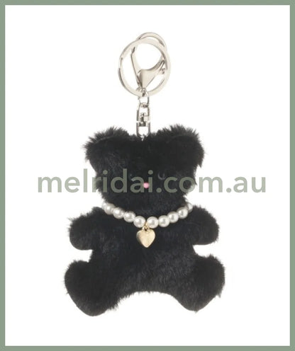 Me% | Stuffed Toy Charm 9.8×8.5Cm 日本毛绒小熊/金属爱心珍珠项链 扁扁小熊挂件/包挂/钥匙链