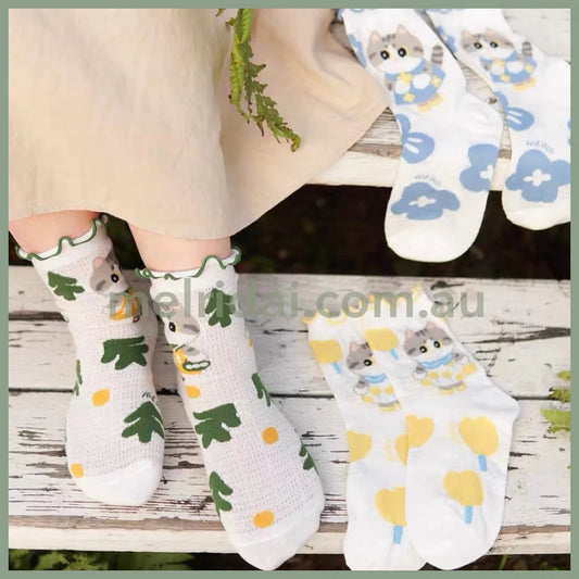 Mewji♡ Cat Socks Set 3 Pieces (Spring&Summer) Free Size 23-26Cm