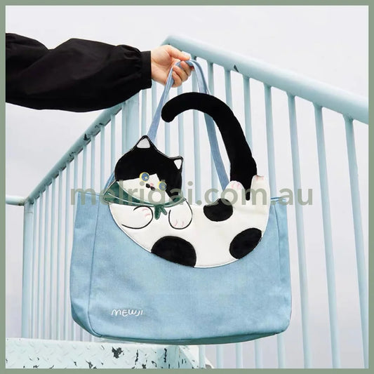 Mewji♡ Cat Tail Tote Bag (Bl) 妙吉猫 日系猫咪 黑白奶牛猫大尾巴单肩包/托特包