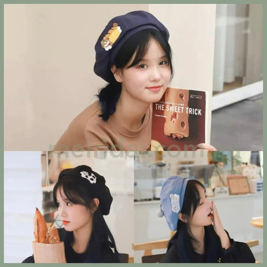 Mewji♡ Embroidered Beret M (56-58Cm) 妙吉猫 日系刺绣贝雷帽/画家八角帽