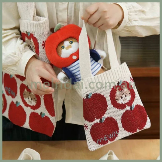 Mewji♡ Knitted Tote Bag Cat S (Apple) 妙吉猫 日系少女 复古苹果 迷你针织手提包/小包