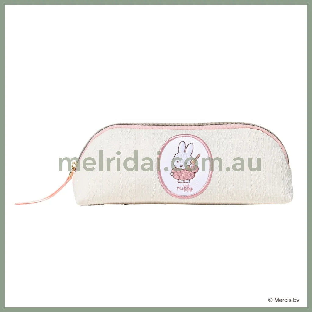 Miffy | Pencil Case 19.5Cm × 7.5Cm 5Cm 米菲 针织纹 刺绣图案 拉链笔袋/文具袋 White