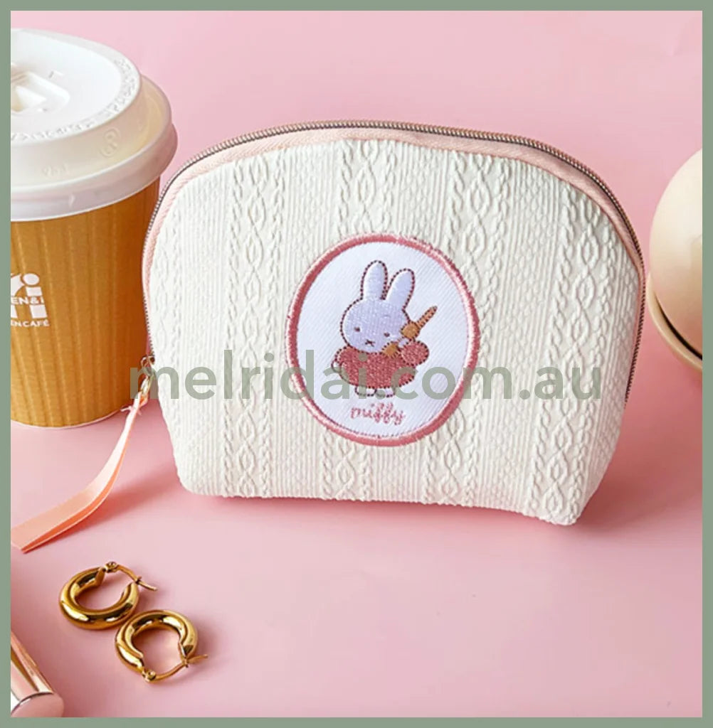 Miffy | Pouch 13.5Cm X 10.5Cm 3.5 Cm 米菲 针织纹 刺绣图案 小收纳包/化妆包 手拿包 White