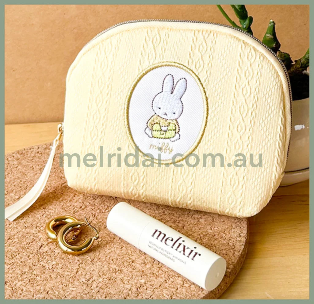 Miffy | Pouch 13.5Cm X 10.5Cm 3.5 Cm 米菲 针织纹 刺绣图案 小收纳包/化妆包 手拿包 Yellow