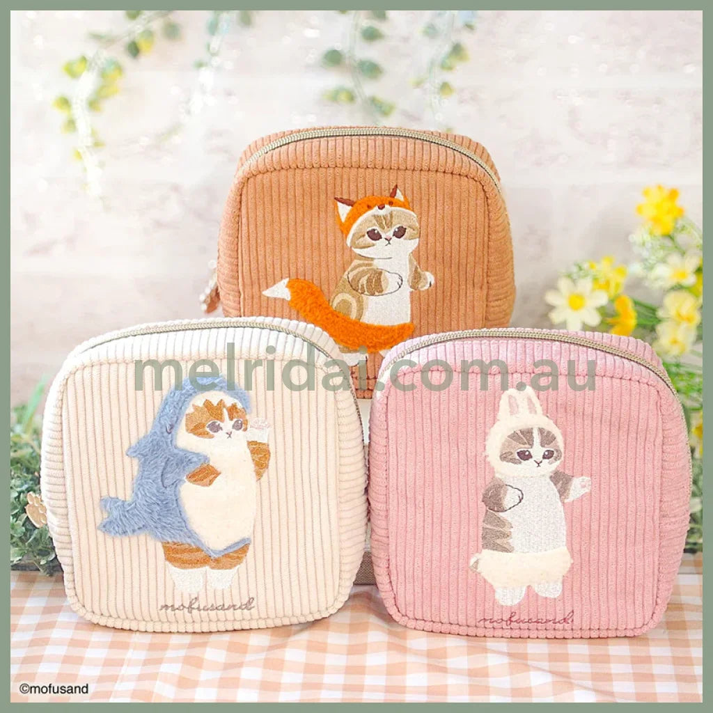 Mofusand | Fluffy Embroidered Cosmetic Pouch H140×W140×D60Mm 猫福 毛绒刺绣 化妆包/收纳包 猫爪拉链