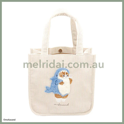 Mofusand | Mini Tote Bag H250×W250×D120Mm (Cat / Shark) 猫福 迷你托特包 灯芯绒/刺绣（鲨鱼猫）