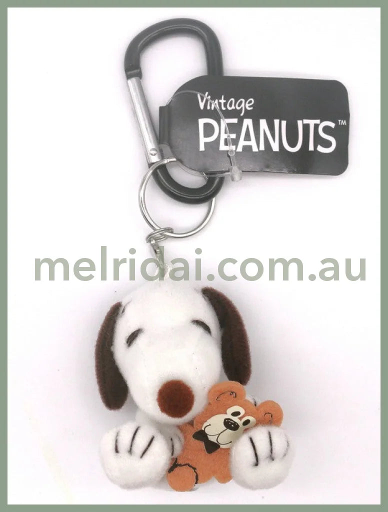 Peanuts | Snoopy And Teddy Bear Carabiner Mascot Plush Keychain H6.5×W5.5×D5.5Cm //