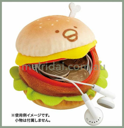 San - X | Plush Pouch Chickip Dancers Yummy Burger 65×80×80Mm 鸡腿舞者 汉堡包造型零钱包/小物品收纳包/小包