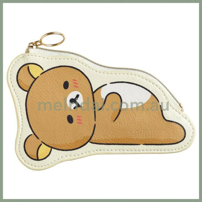 San-X | Rilakkuma Coin Case H95 X W135Mm (Minna De Manpuku Makumaku) 轻松熊造型 皮质拉链零钱包/硬币包（披萨料理/吃货系列）