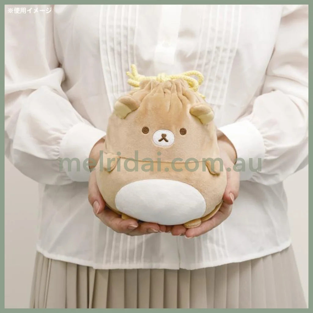 San-X | Rilakkuma Ponpoko Kyomu Plash Drawstring Bag 190×170×70Mm //