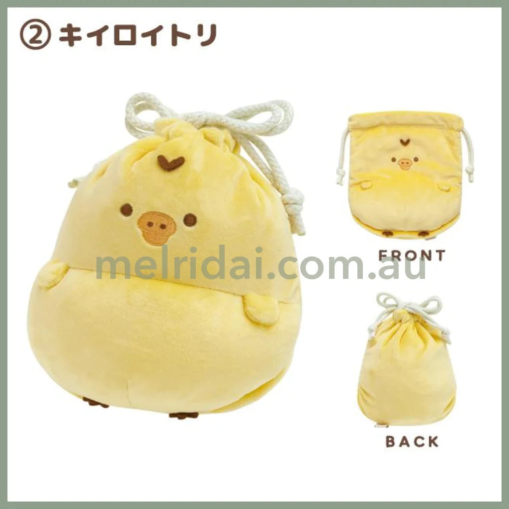 San-X | Rilakkuma Ponpoko Kyomu Plash Drawstring Bag 190×170×70Mm // Kiiroitori