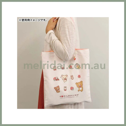 San - X | Rilakkuma Tote Bag (Korilakkuma Full Of Strawberry Day) 400×350Mm 轻松熊 超大托特包/单肩包（草莓系列）