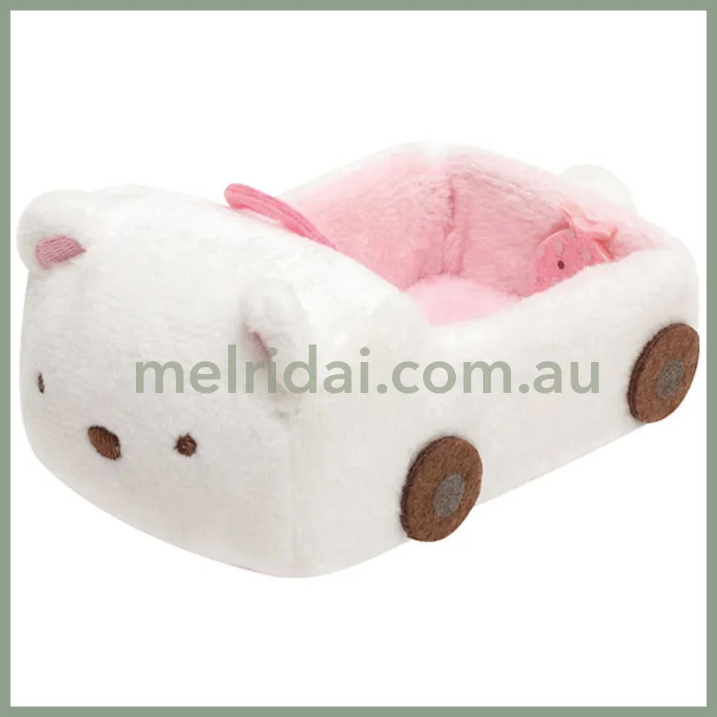 San - X | Sumikko Gurashi Mini Plush Car (Polar Bear) 4 - 5Cm 角落生物 迷你毛绒小车 场景玩具（白熊）Chiikawa宝宝可坐