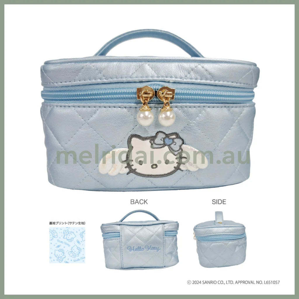 Sanrio | 90S Hello Kitty Quilting Vanity Pouch Cosmetics Bag H100Xw160Xd110Mm (Angel) Blue