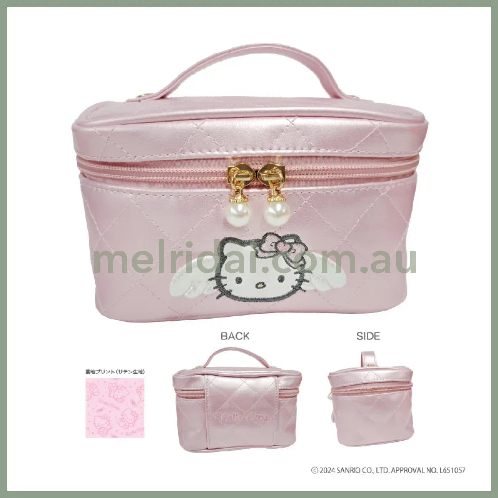 Sanrio | 90S Hello Kitty Quilting Vanity Pouch Cosmetics Bag H100Xw160Xd110Mm (Angel) Pink