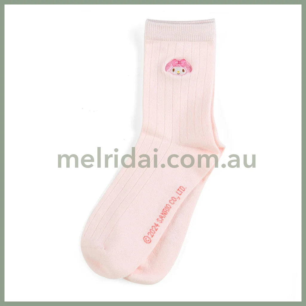 Sanrio | Embroidered Socks 23 - 25Cm 日本三丽鸥 中筒刺绣运动袜 美乐蒂My Melody