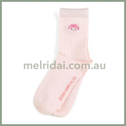 Sanrio | Embroidered Socks 23 - 25Cm 日本三丽鸥 中筒刺绣运动袜 美乐蒂My Melody