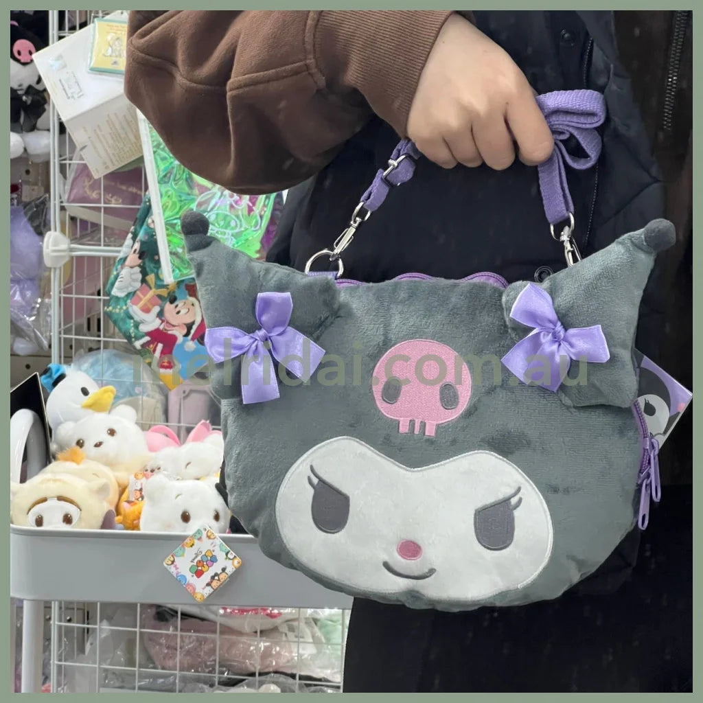 Sanrio | Face Plush Pochette Shoulder Bag 21*6*16Cm Approx. 日本三丽鸥 大脸斜挎包/超大容量 可放手机/钱包等 库洛米Kuromi