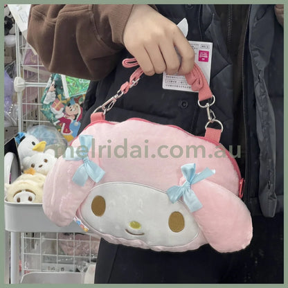 Sanrio | Face Plush Pochette Shoulder Bag 21*6*16Cm Approx. 日本三丽鸥 大脸斜挎包/超大容量 可放手机/钱包等 美乐蒂My Melody