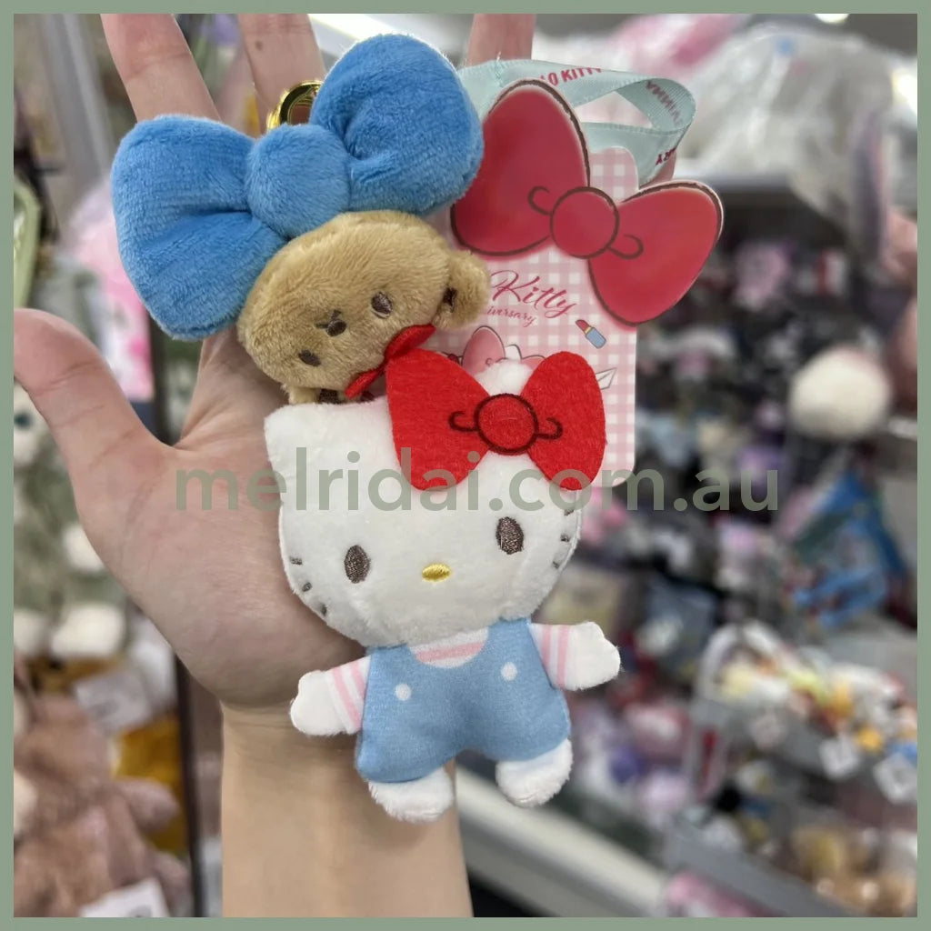 Sanrio | Hello Kitty 50Th Anniversary Mascot Holder 13Cm 日本三丽鸥 凯蒂猫50周年限定 蝴蝶结丝带挂件/玩偶包挂/钥匙链 Blue