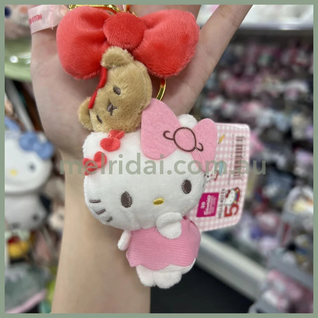 Sanrio | Hello Kitty 50Th Anniversary Mascot Holder 13Cm 日本三丽鸥 凯蒂猫50周年限定 蝴蝶结丝带挂件/玩偶包挂/钥匙链 Pink