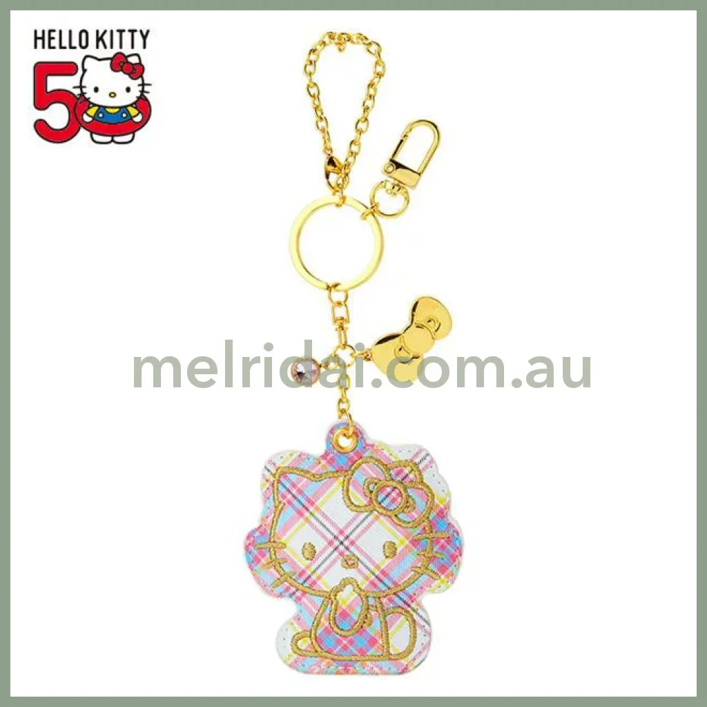 Sanrio | Hello Kitty Bag Charm 7 X 8 1 Cm (50 Anniversary) 日本三丽鸥 凯蒂猫 皮质包挂/钥匙链/挂件 (50周年苏格兰少女格纹系列)