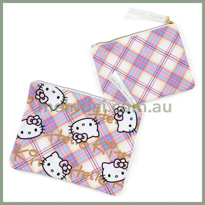 Sanrio | Hello Kitty Flat Pouch (50 Anniversary) 日本三丽鸥 扁平收纳包Set (50周年苏格兰少女格纹系列)