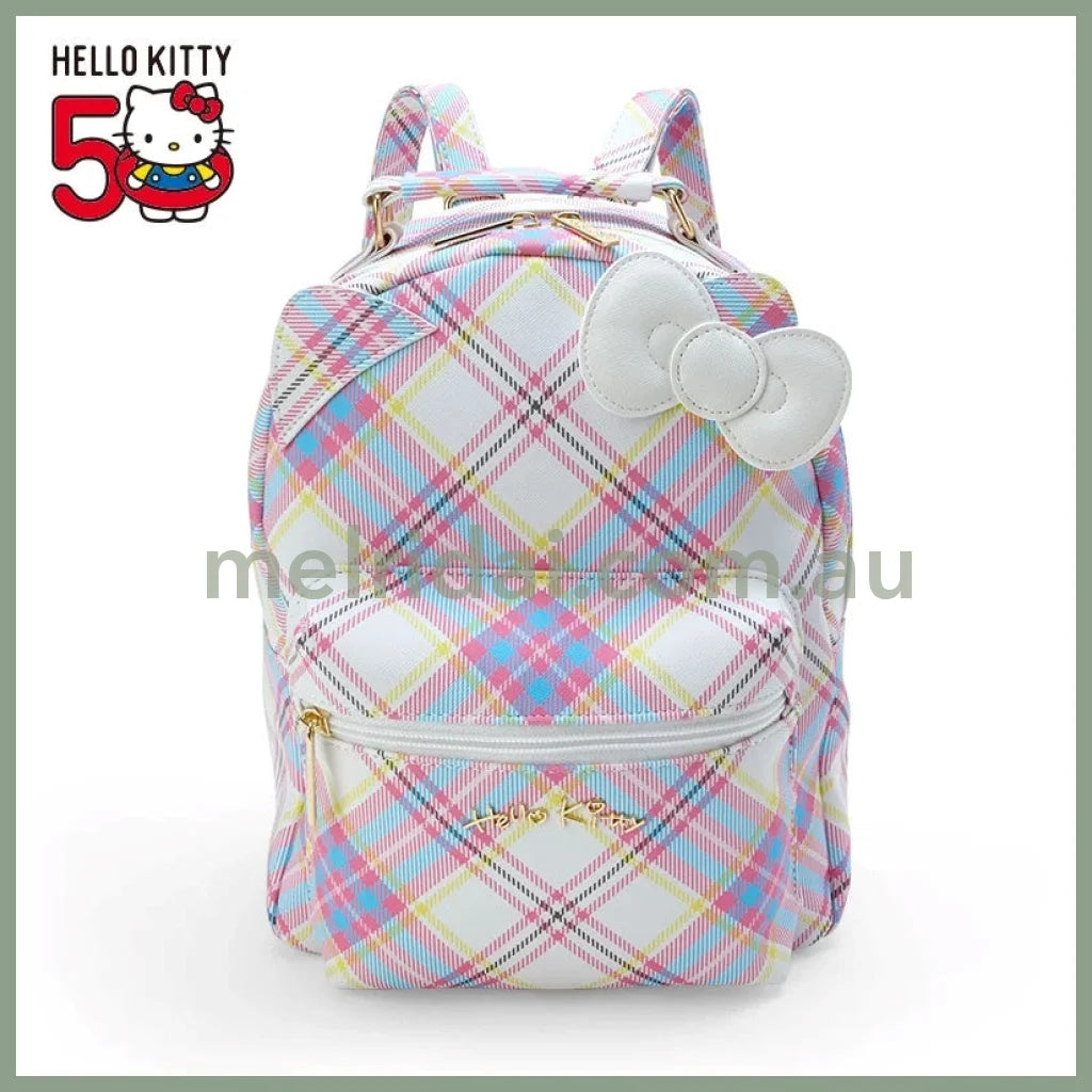 Sanrio | Hello Kitty Mini Backpack 22×16×27Cm (50 Anniversary) 日本三丽鸥 皮质双肩包/书包/背包 (50周年苏格兰少女格纹系列)