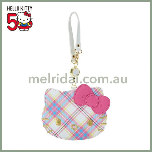 Sanrio | Hello Kitty Pass Case With Reel (50 Anniversary) 日本三丽鸥 皮质造型 易拉扣伸缩卡套 (50周年苏格兰少女格纹系列)