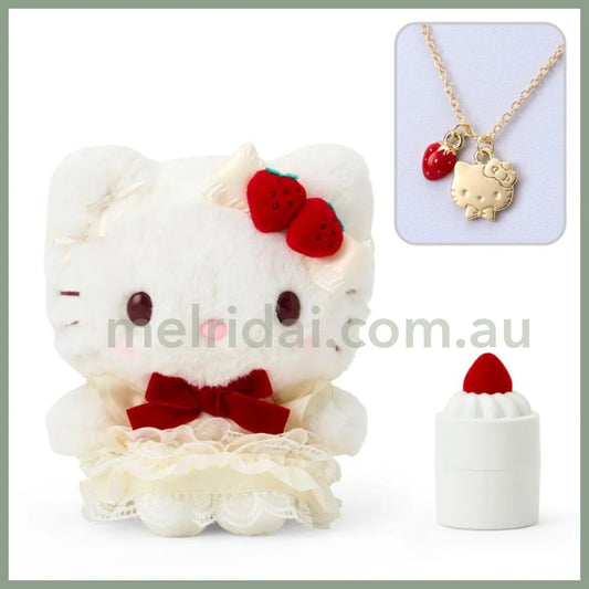 Sanrio | Hello Kitty Plush Toy W22×D10×H17Cm & Necklace 46Cm Gift Set (Shortcake)