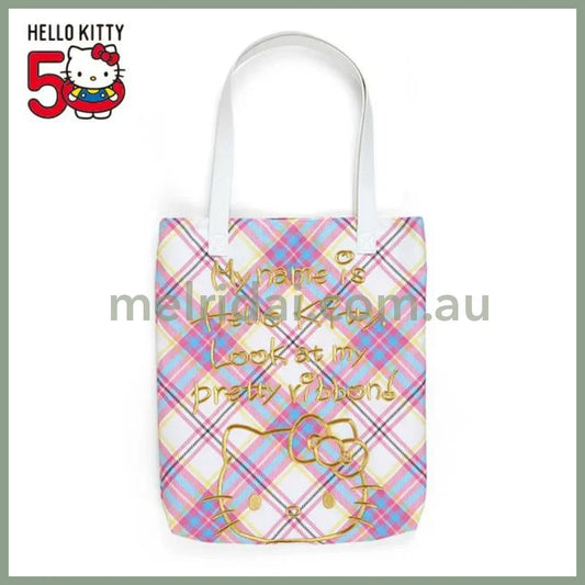 Sanrio | Hello Kitty Tote Bag 33 X 5 40 Cm (50 Anniversary) 日本三丽鸥 托特包/单肩包 (50周年苏格兰少女格纹系列)