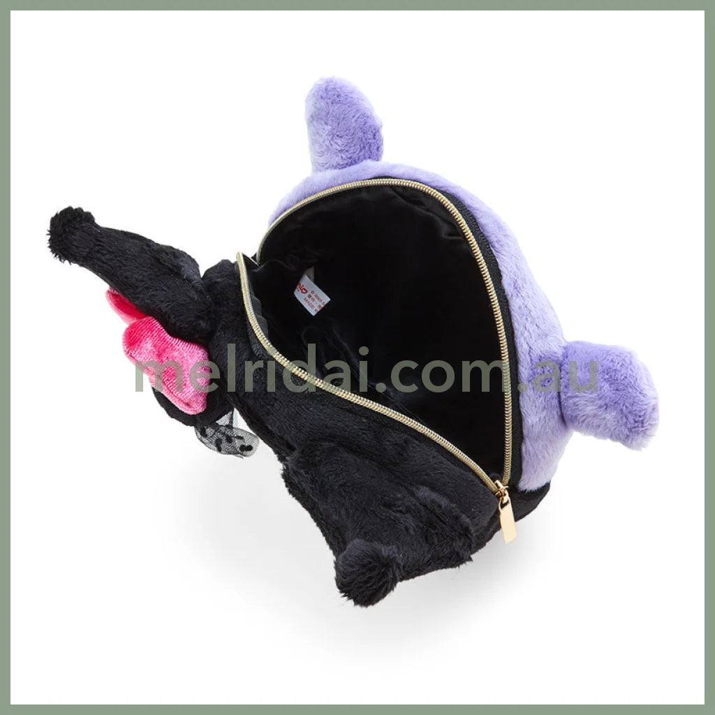 Sanrio | Kuromi & Baku Face Shaped Fur Pouch (Kuromi Delusional Lady) 17×8×16Cm //