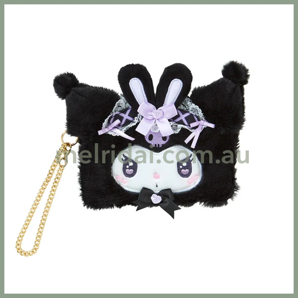 Sanrio | Kuromi Fluffy Face-Shaped Card Case 14.5×1×12Cm (Dream Ribbon)