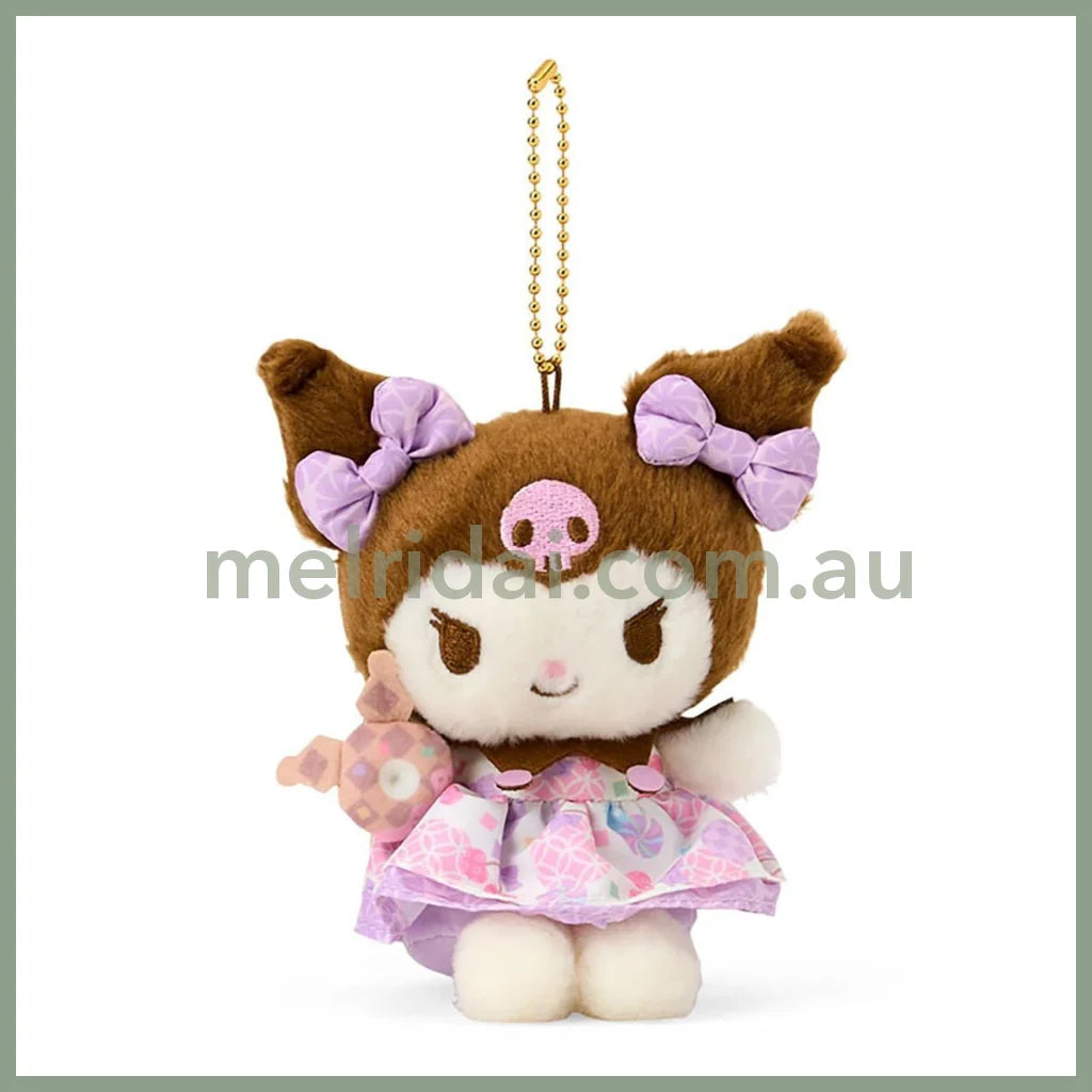 SANRIO | Kuromi Mascot Holder Plush Keychain 12.7 x 12.4 x 6.3cm (Nagomi Pastel)