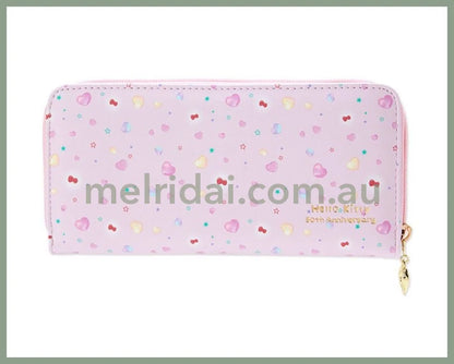 Sanrio | Long Wallet 197X98X25Mm (Hello Kitty 50 Anniversary) 日本三丽鸥 凯蒂猫50周年限定 爱心拉链长款钱包（大脸款）